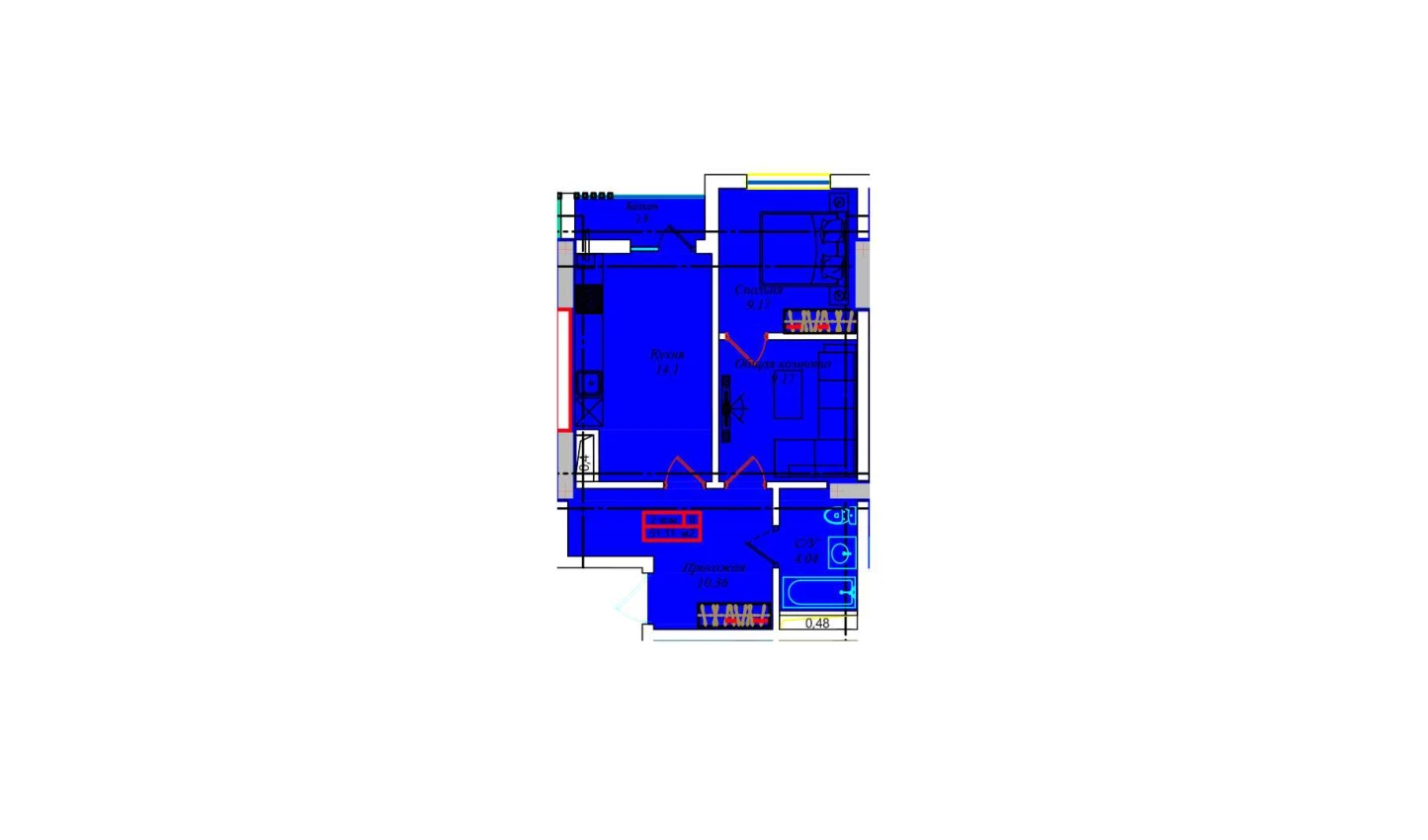 1-комнатная квартира 49.9 м²  3/3 этаж