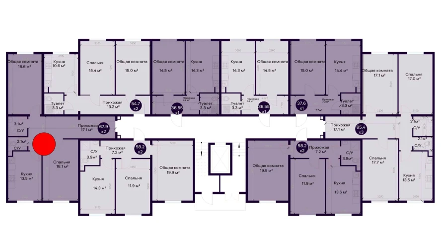 2-xonali xonadon 67.9 m²  1/1 qavat