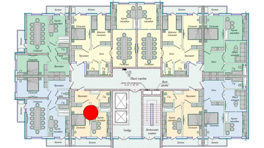 1-xonali xonadon 35.73 m²  4/4 qavat