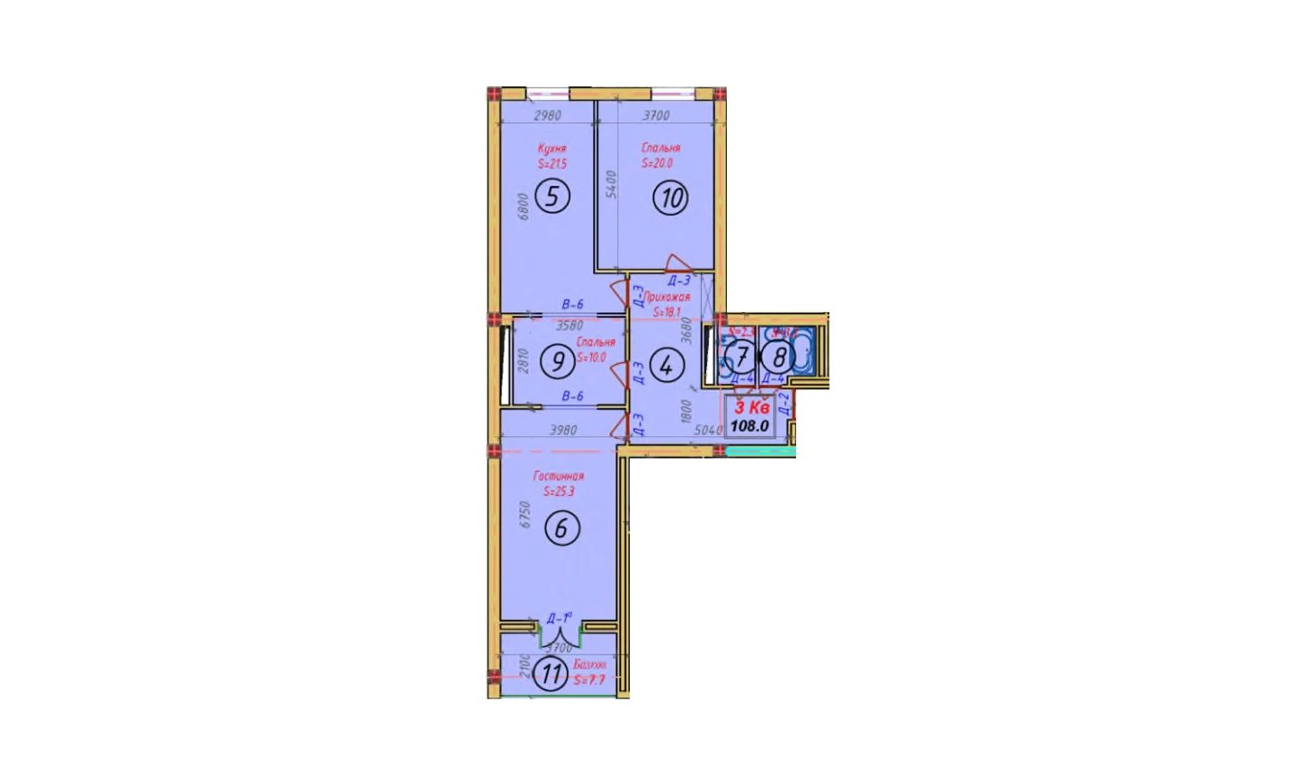 4-комнатная квартира 114.4 м²  7/7 этаж