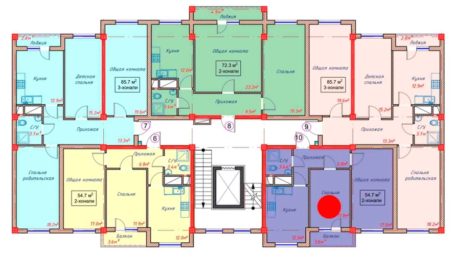 2-комнатная квартира 54.7 м²  6/6 этаж