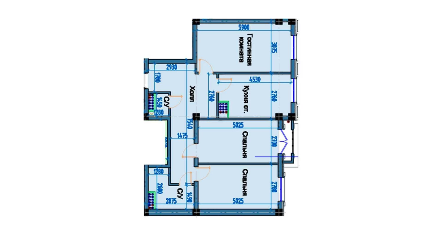 3-xonali xonadon 87.5 m²  9/9 qavat