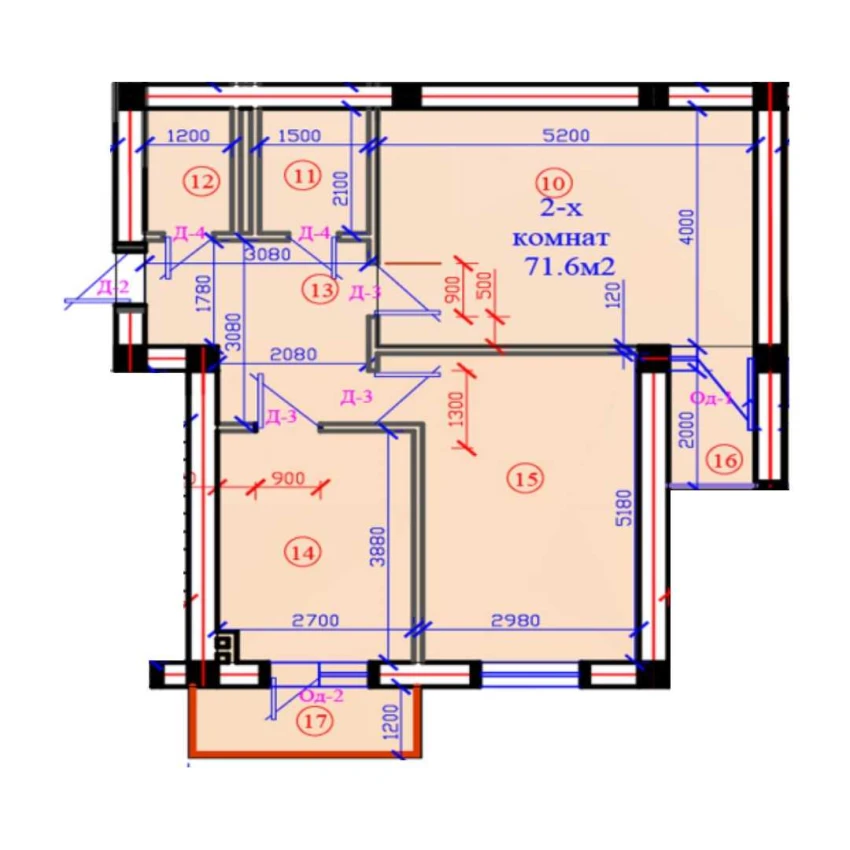 2-комнатная квартира 71.6 м²  6/6 этаж