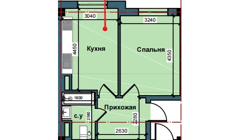 2-комнатная квартира 40.6 м²  3/3 этаж