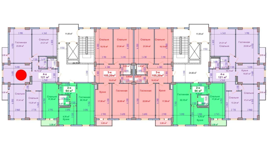 4-комнатная квартира 121 м²  7/7 этаж