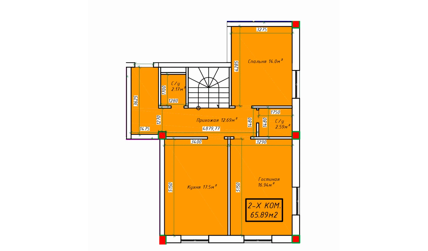 2-комнатная квартира 66 м²  1/1 этаж