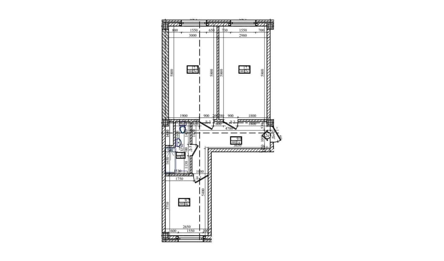 2-комнатная квартира 58.3 м²  1/1 этаж