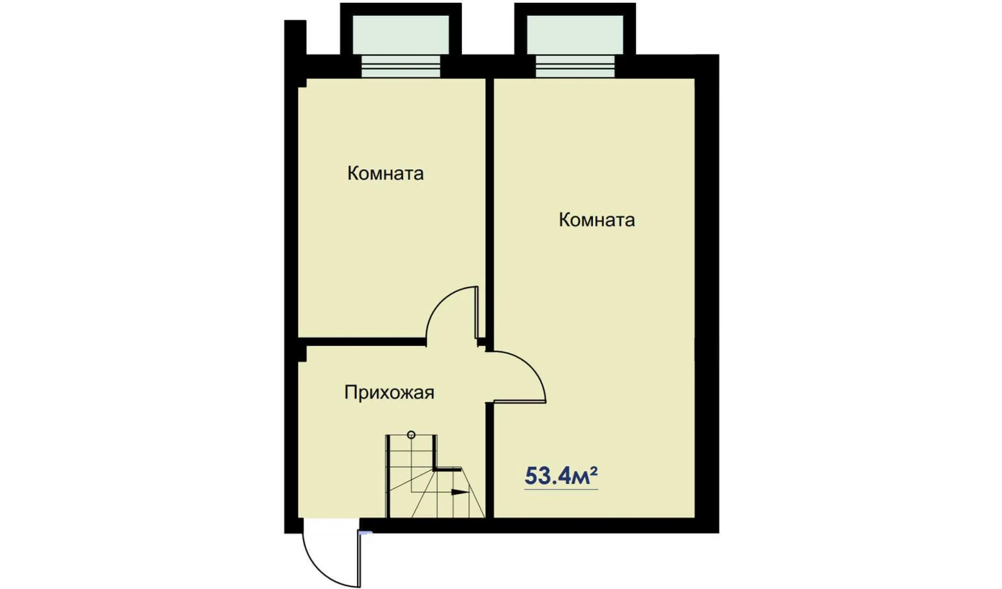 2-комнатная квартира 53.4 м²  1/1 этаж