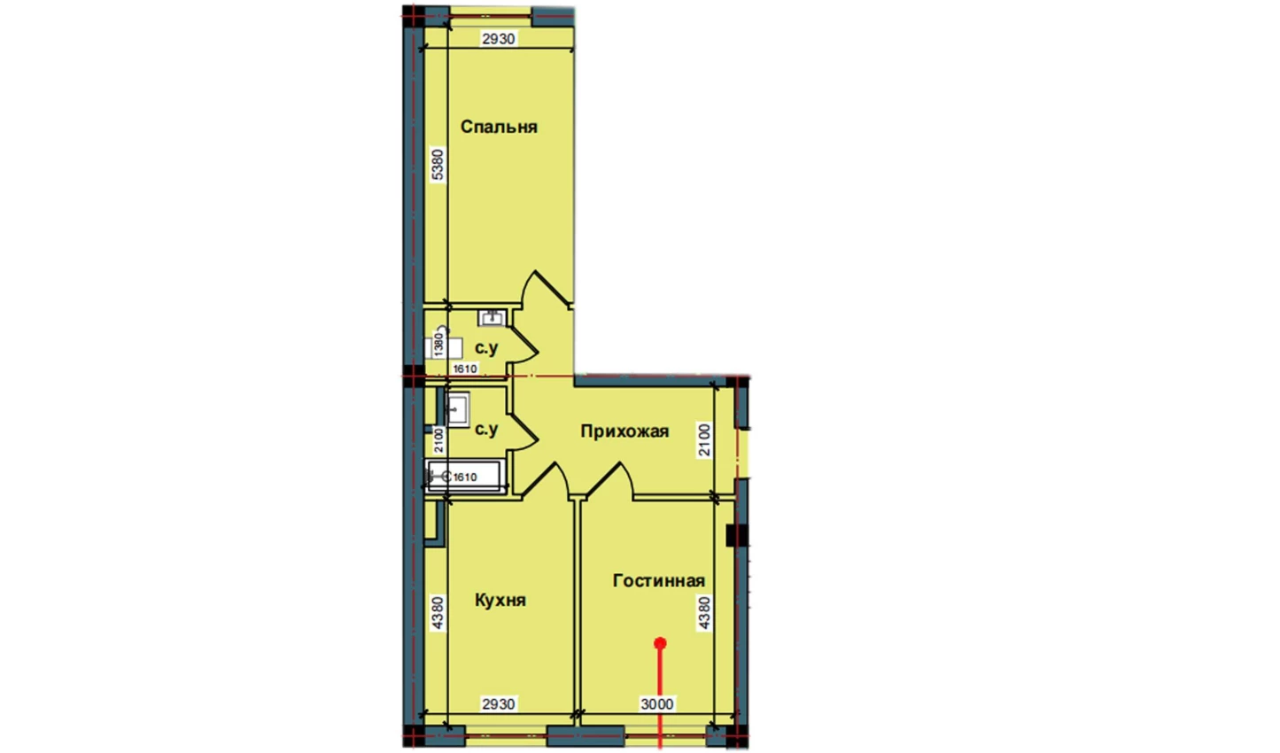 2-комнатная квартира 60.3 м²  1/1 этаж