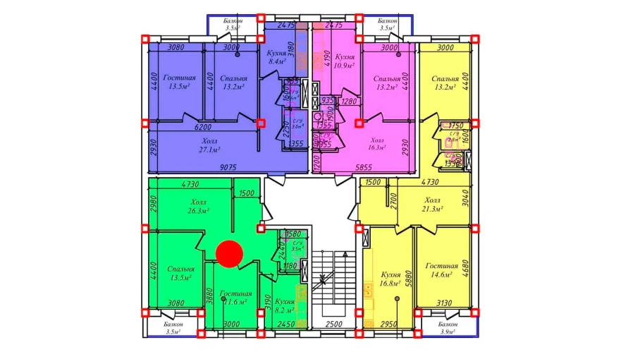 2-комнатная квартира 74.8 м²  3/3 этаж