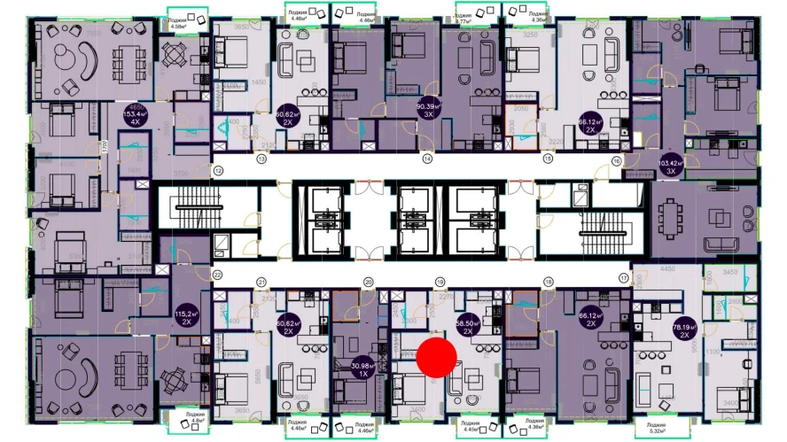 2-комнатная квартира 58.5 м²  8/8 этаж