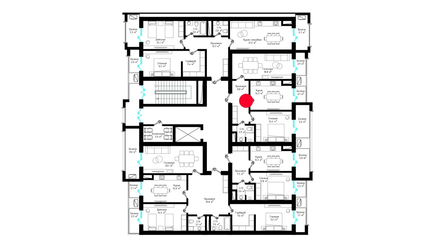 2-xonali xonadon 70.8 m²  8/8 qavat