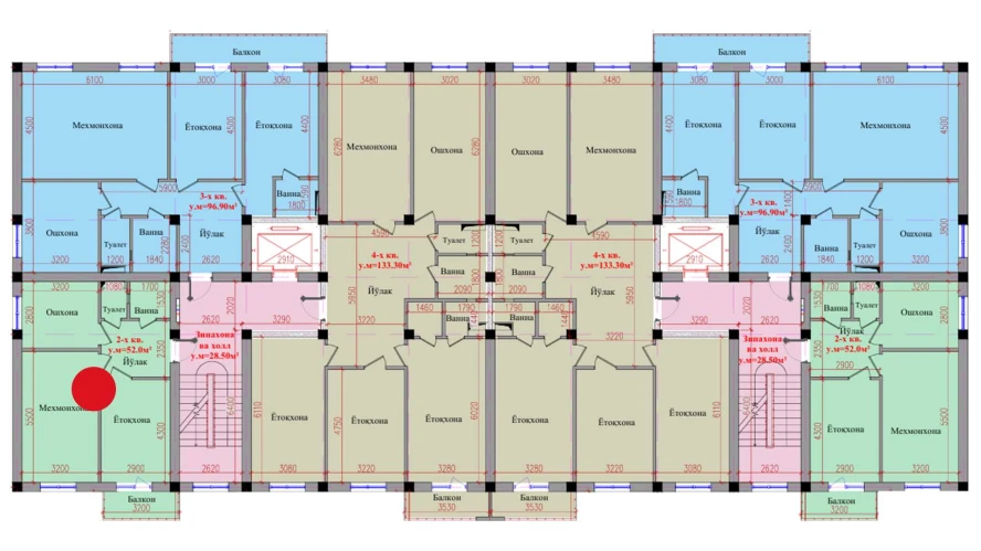 2-xonali xonadon 52 m²  3/3 qavat