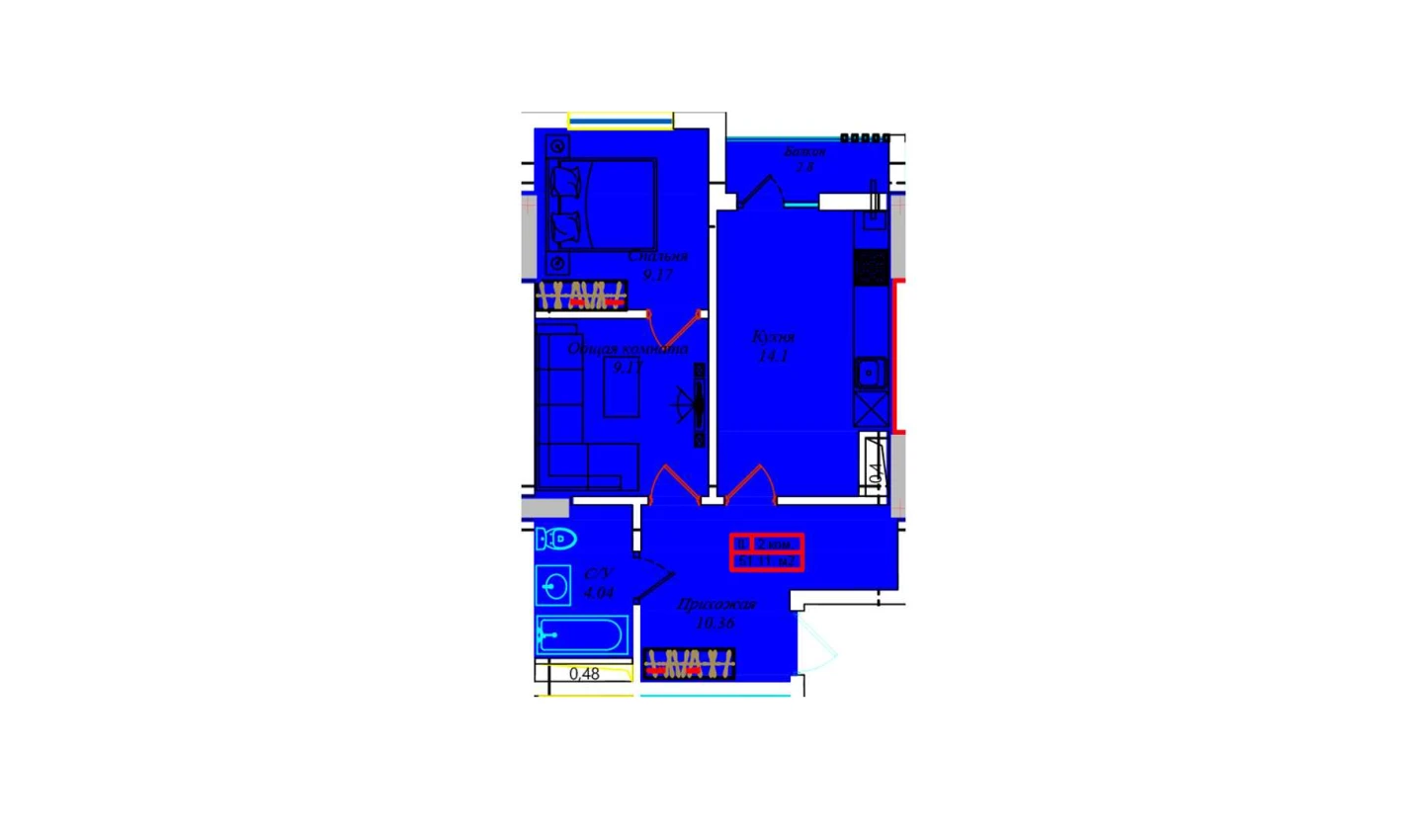 1-xonali xonadon 49.9 m²  5/5 qavat