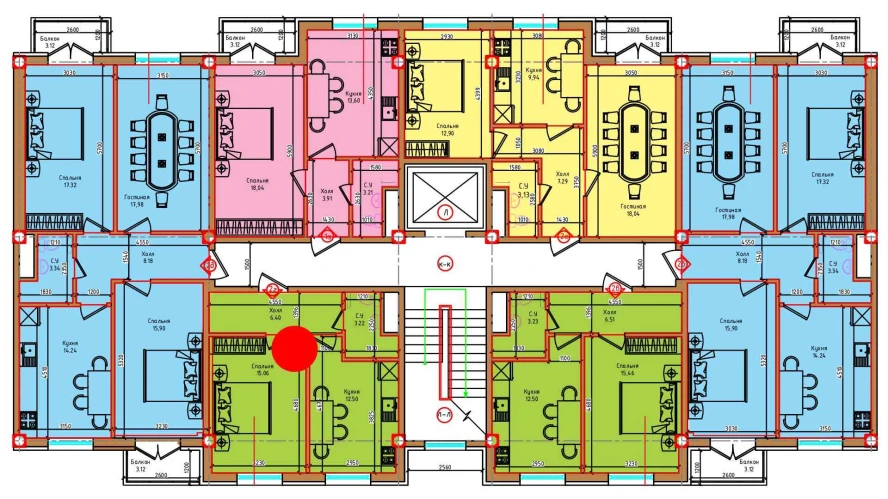 1-xonali xonadon 37.7 m²  6/6 qavat