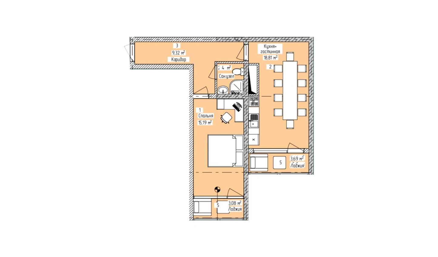 2-xonali xonadon 52.82 m²  6/6 qavat