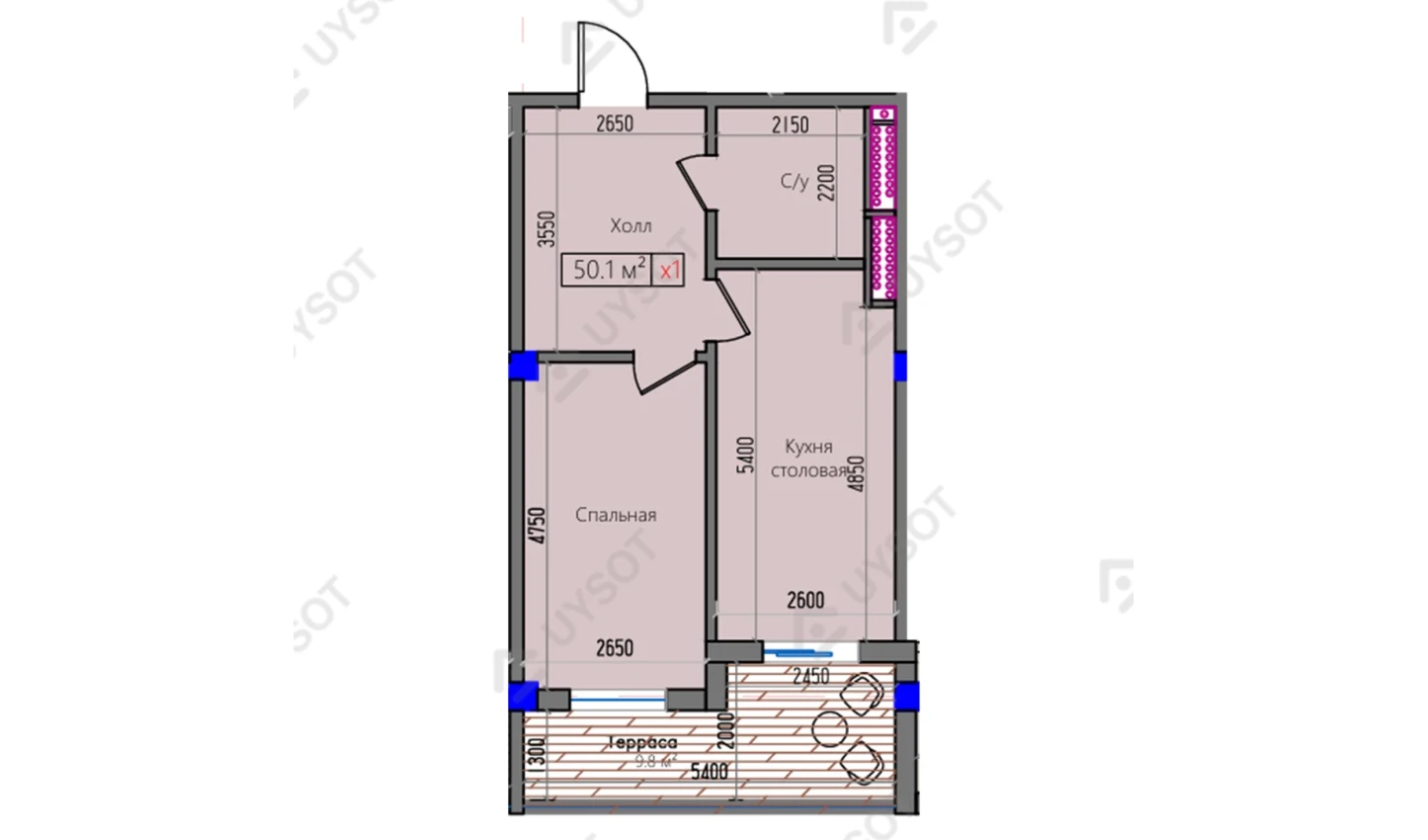 1-комнатная квартира 50.1 м²  16/16 этаж