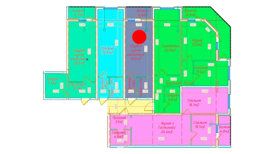 1-xonali xonadon 32.1 m²  15/16 qavat | DO'MBIROBOD RESIDENCE Turar-joy majmuasi