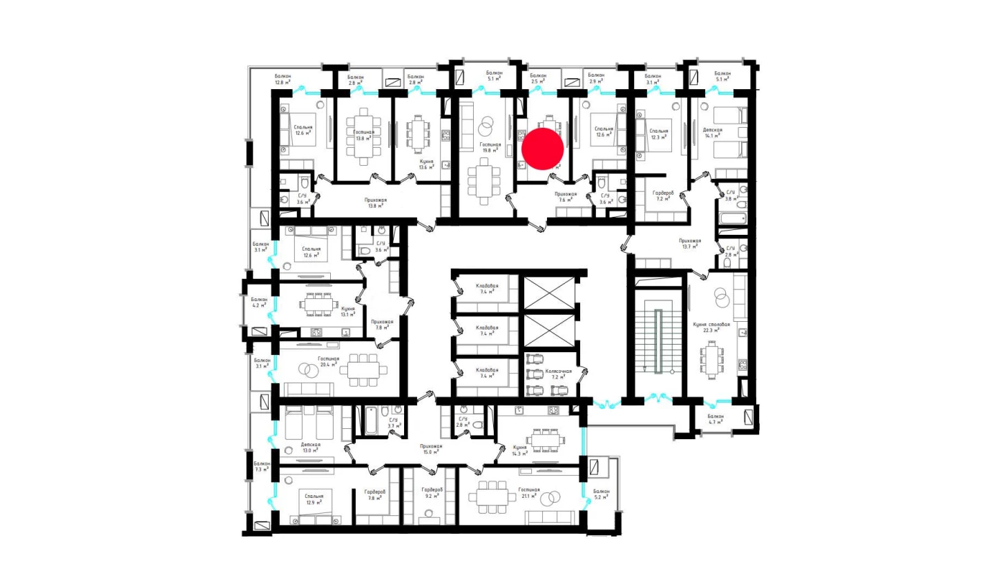 2-комнатная квартира 66.8 м²  5/5 этаж