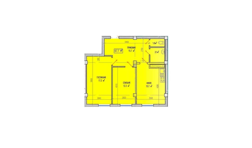 3-xonali xonadon 65.7 m²  1/1 qavat