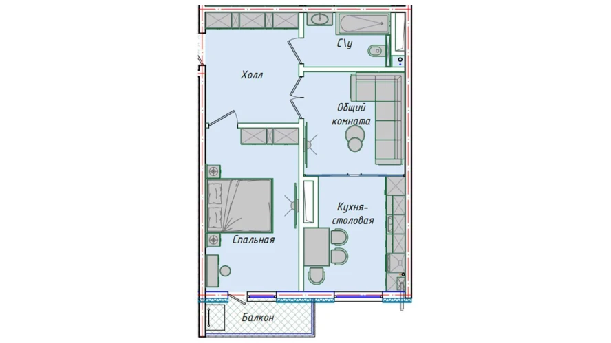 2-xonali xonadon 50.85 m²  16/16 qavat