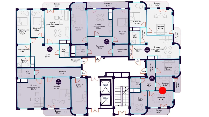 3-комнатная квартира 72.9 м²  5/5 этаж