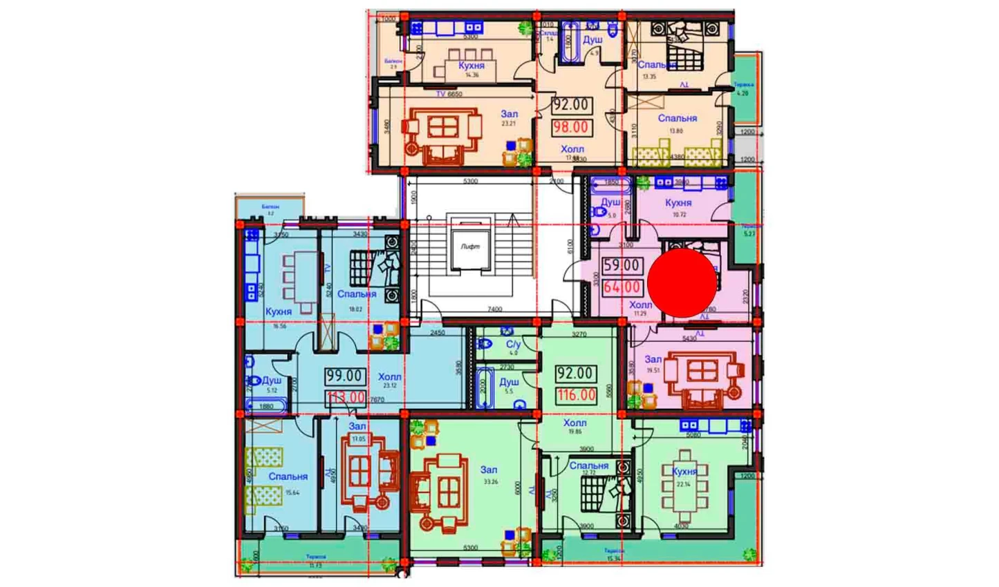 2-комнатная квартира 64 м²  9/9 этаж