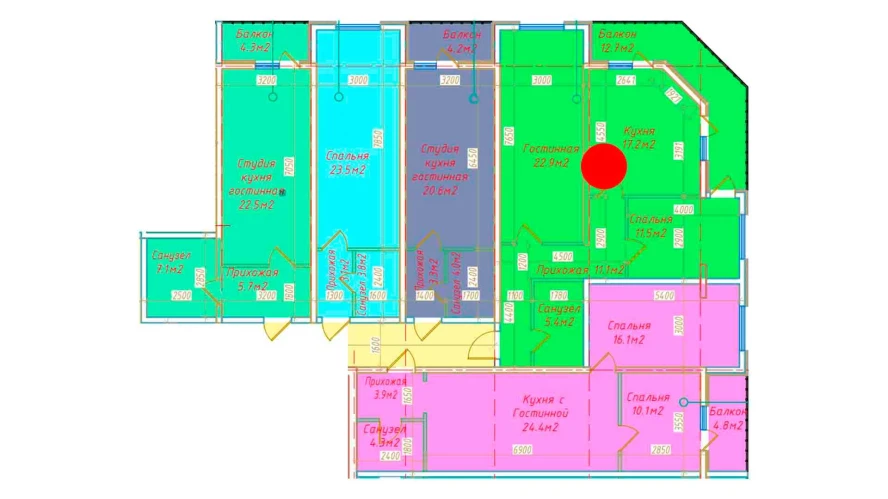 2-комнатная квартира 80.8 м²  7/7 этаж