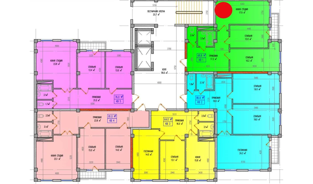 3-xonali xonadon 68.8 m²  8/8 qavat