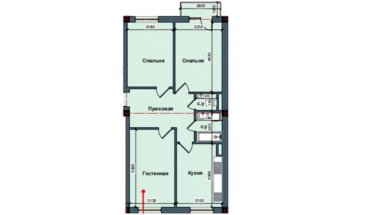 3-комнатная квартира 85.3 м²  10/10 этаж