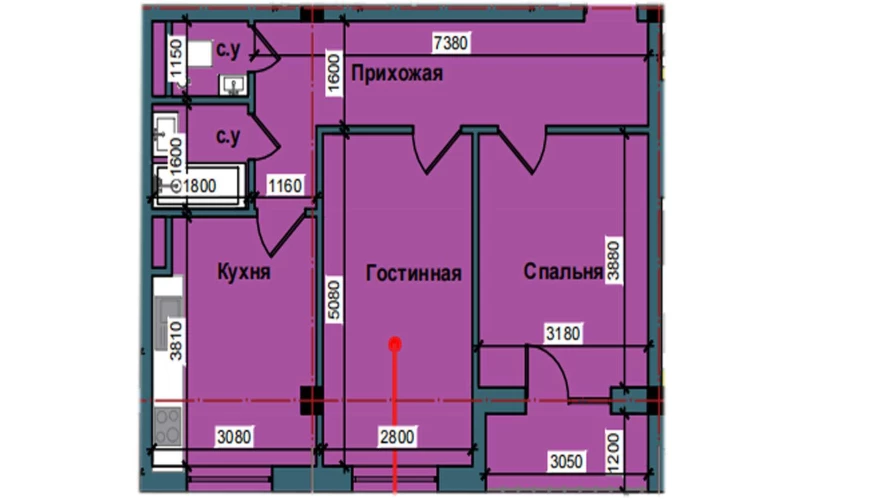 2-комнатная квартира 61.9 м²  3/3 этаж