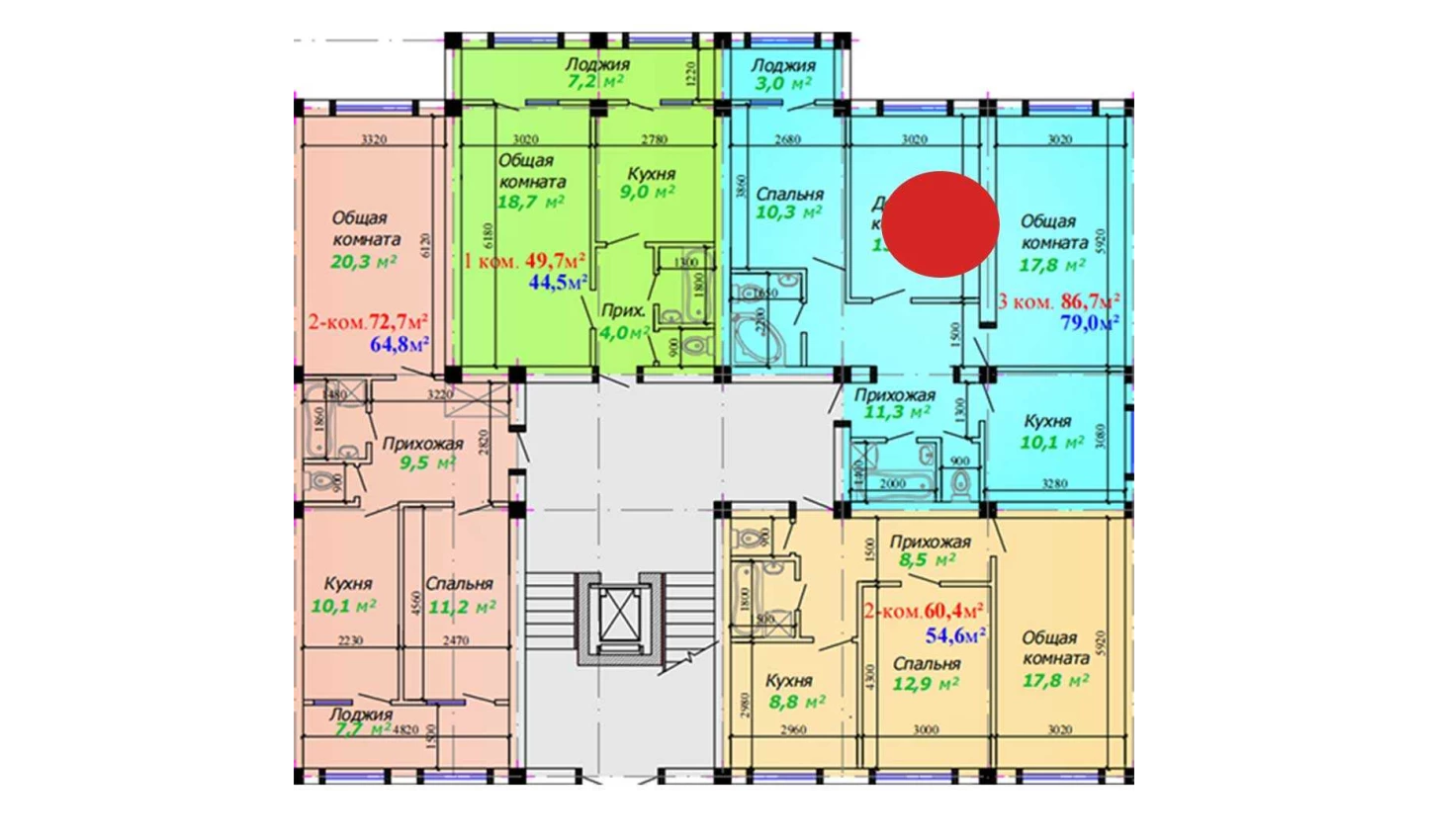 3-xonali xonadon 86.7 m²  1/1 qavat