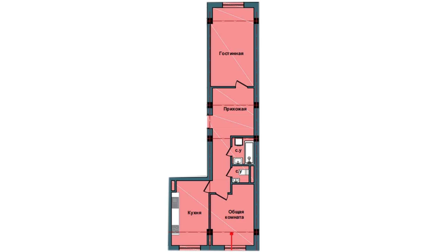 2-комнатная квартира 70.7 м²  2/2 этаж