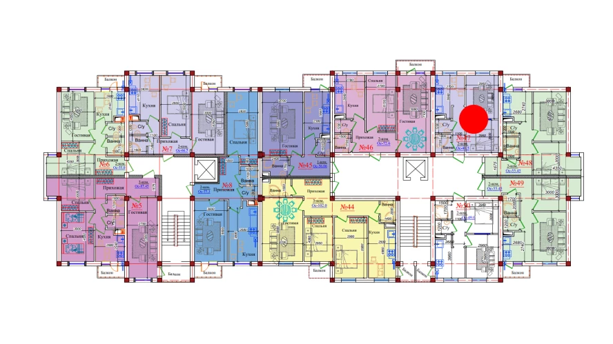 2-комнатная квартира 46.5 м²  9/9 этаж