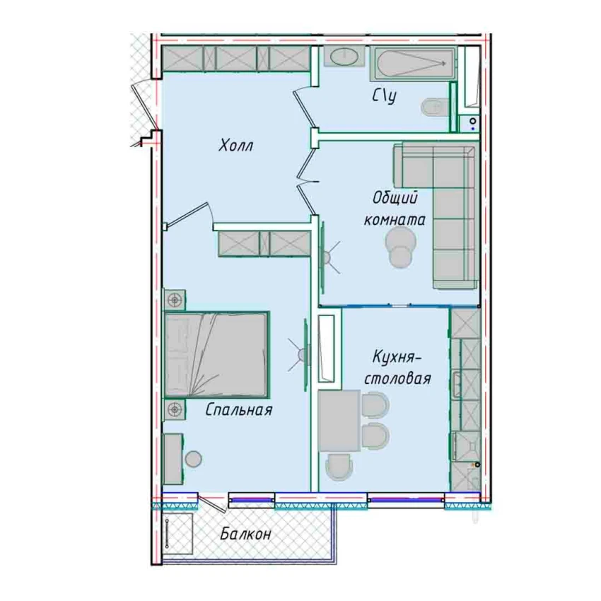 2-xonali xonadon 50.85 m²  12/12 qavat