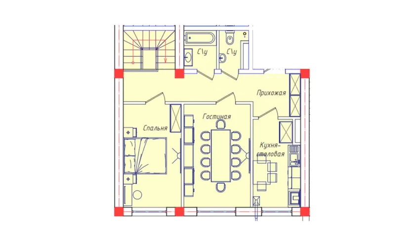 5-xonali xonadon 132.6 m²  1/8 qavat | STAR HOUSE RESIDENCE Turar-joy majmuasi