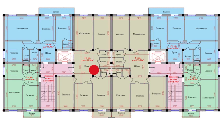 4-комнатная квартира 133.3 м²  2/2 этаж