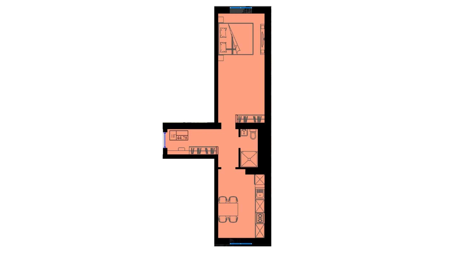 1-комнатная квартира 45 м²  3/3 этаж