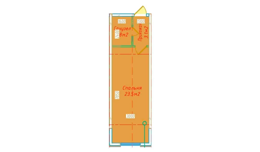 1-xonali xonadon 30.4 m²  14/16 qavat | DO'MBIROBOD RESIDENCE Turar-joy majmuasi