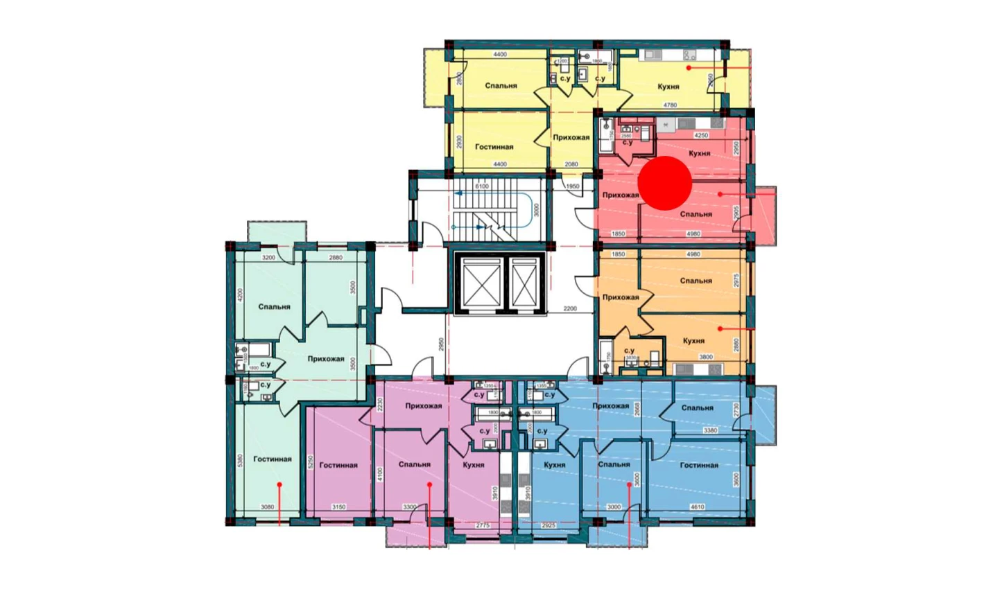 1-xonali xonadon 44.2 m²  5/5 qavat