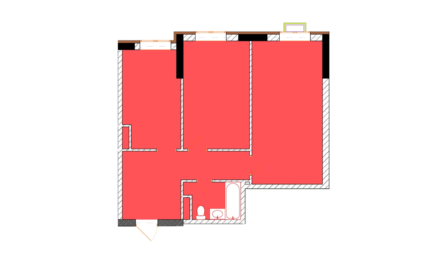 2-xonali xonadon 65 m²  1/1 qavat