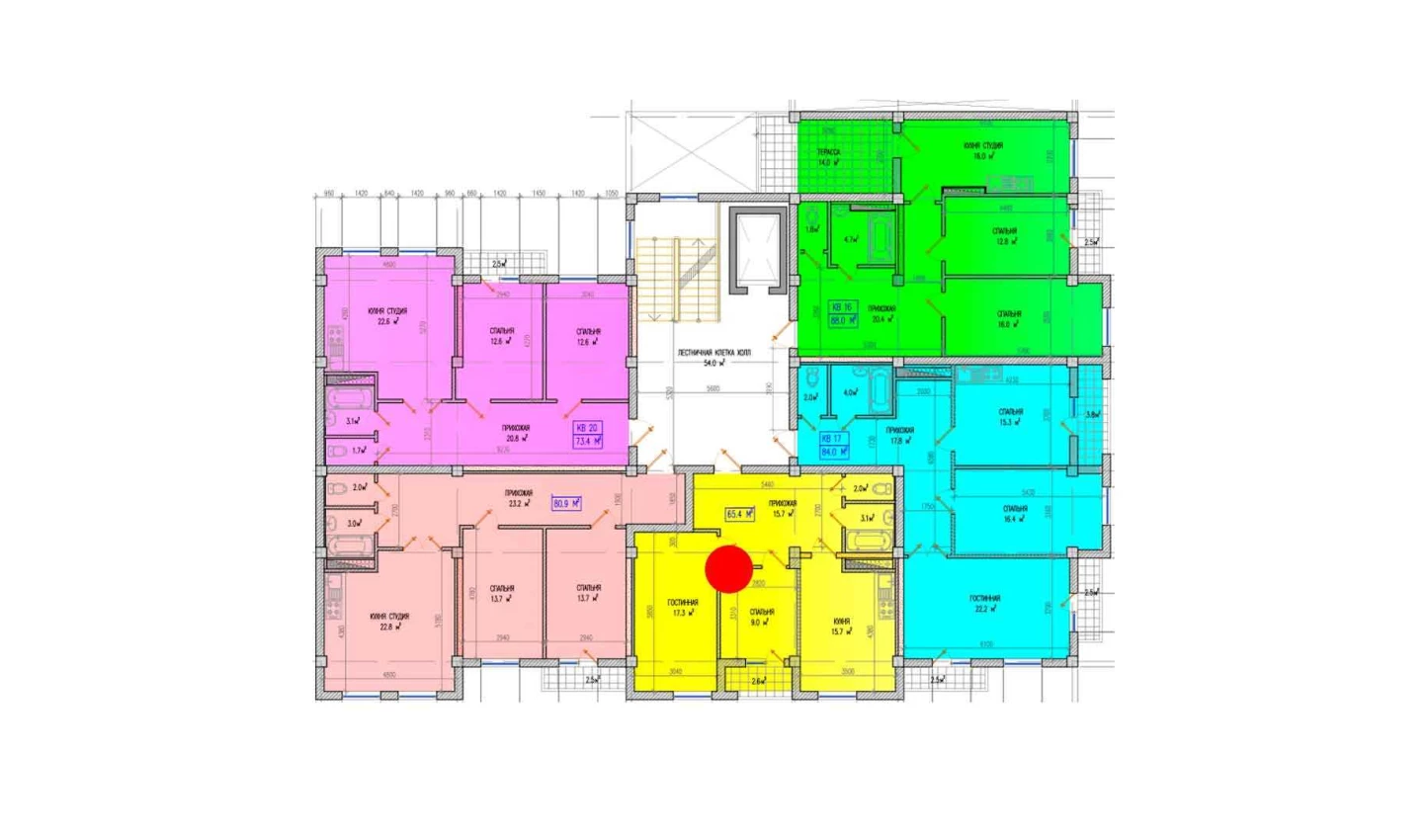 3-комнатная квартира 65.4 м²  7/7 этаж