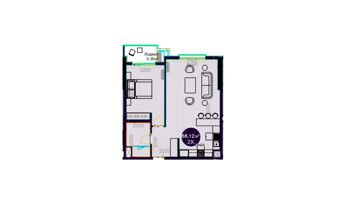 2-комнатная квартира 66.12 м²  11/11 этаж