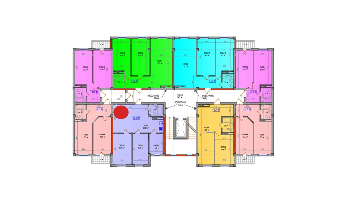 3-комнатная квартира 68.08 м²  4/4 этаж