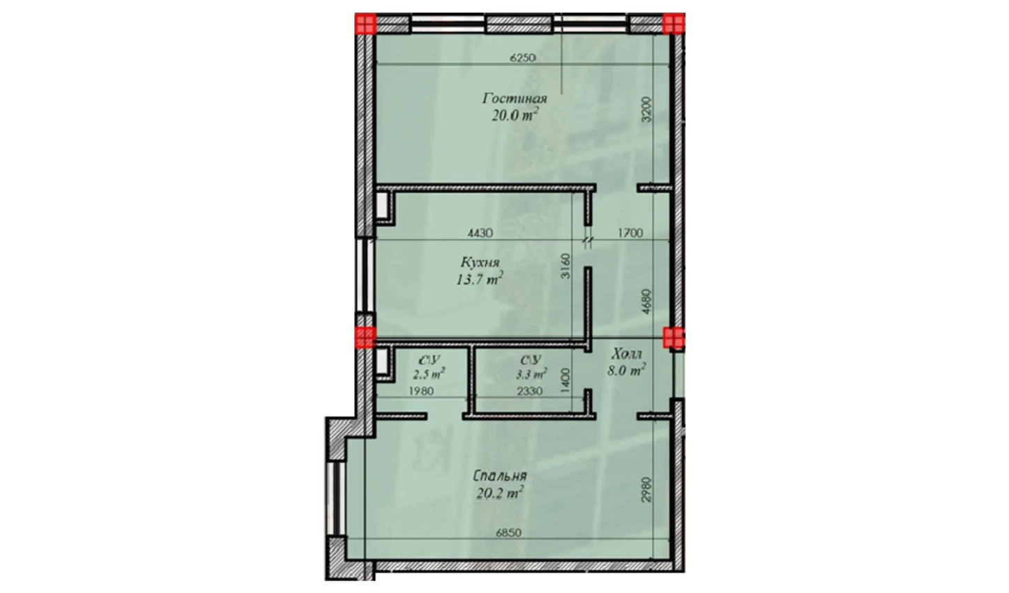 2-комнатная квартира 67.7 м²  2/2 этаж