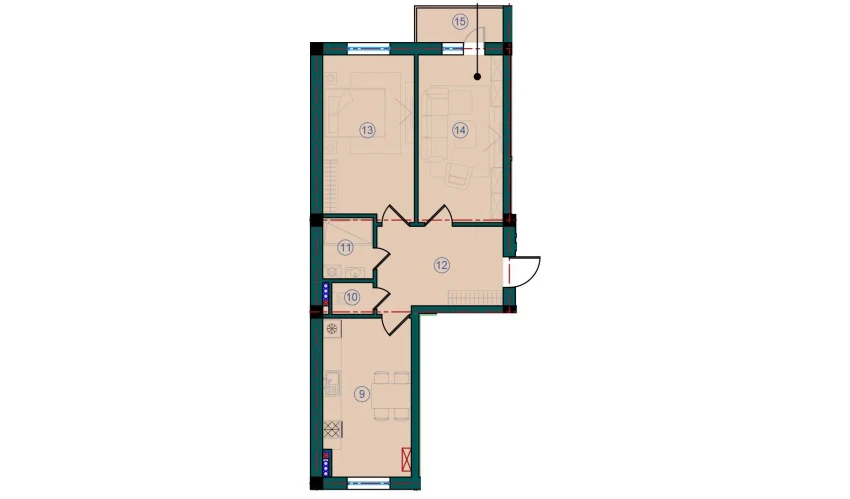 2-xonali xonadon 68.1 m²  5/7 qavat | Bristol Turar-joy majmuasi