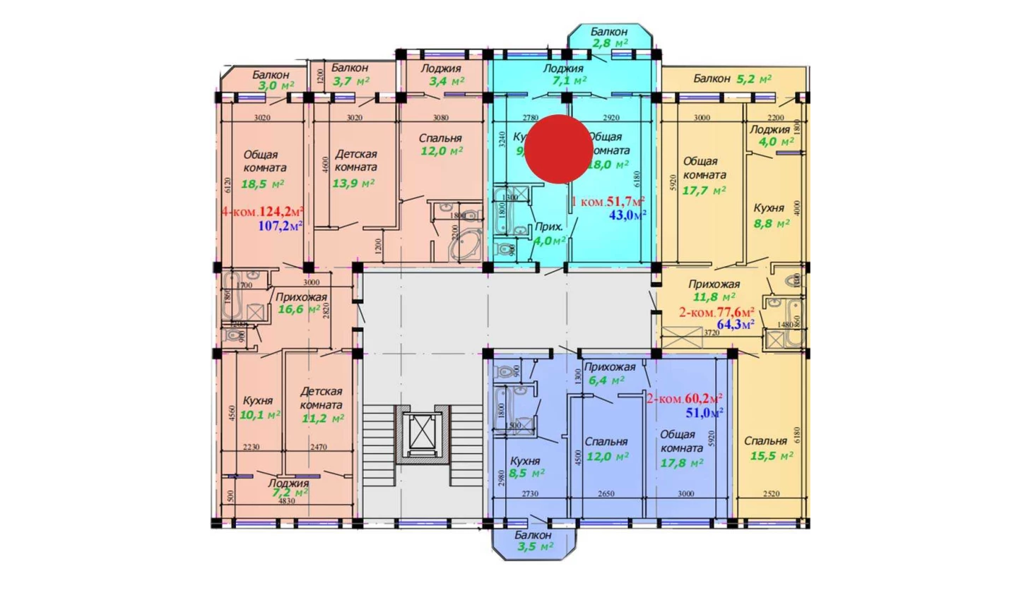 1-xonali xonadon 51.7 m²  2/2 qavat