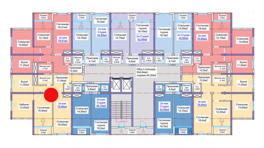 3-комнатная квартира 78.99 м²  14/14 этаж