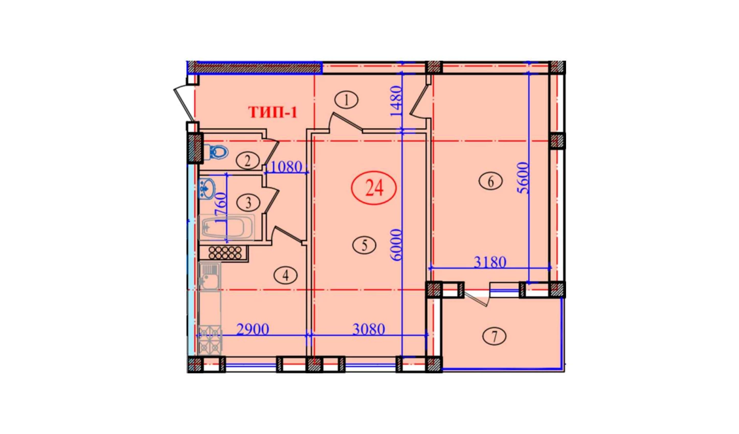 2-комнатная квартира 77.6 м²  6/6 этаж