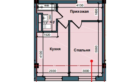 1-комнатная квартира 41 м²  3/3 этаж